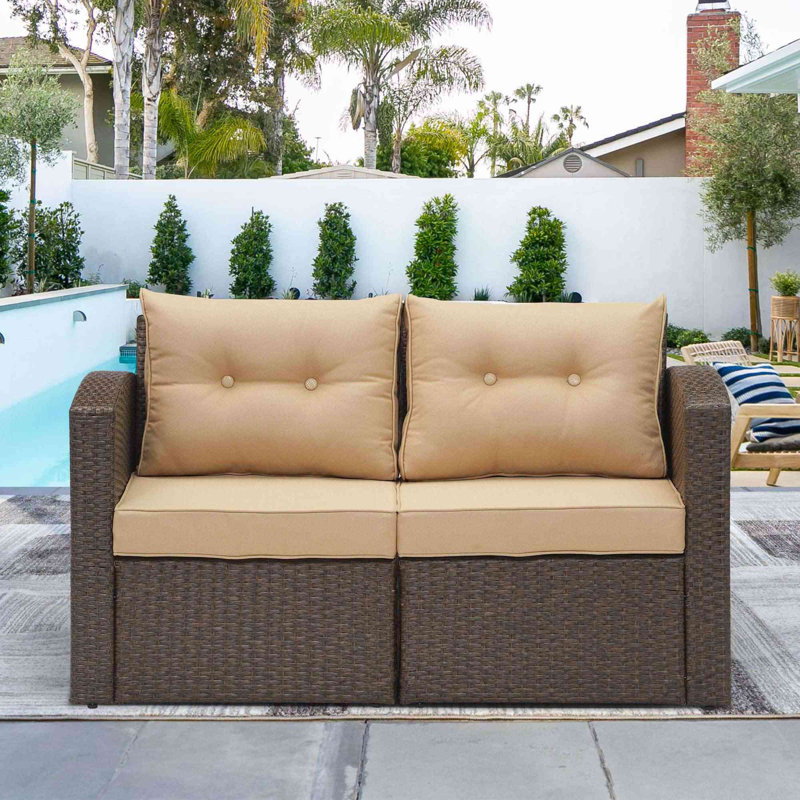 Red Barrel Studio® 54'' Wide Outdoor Wicker Loveseat with Cushions